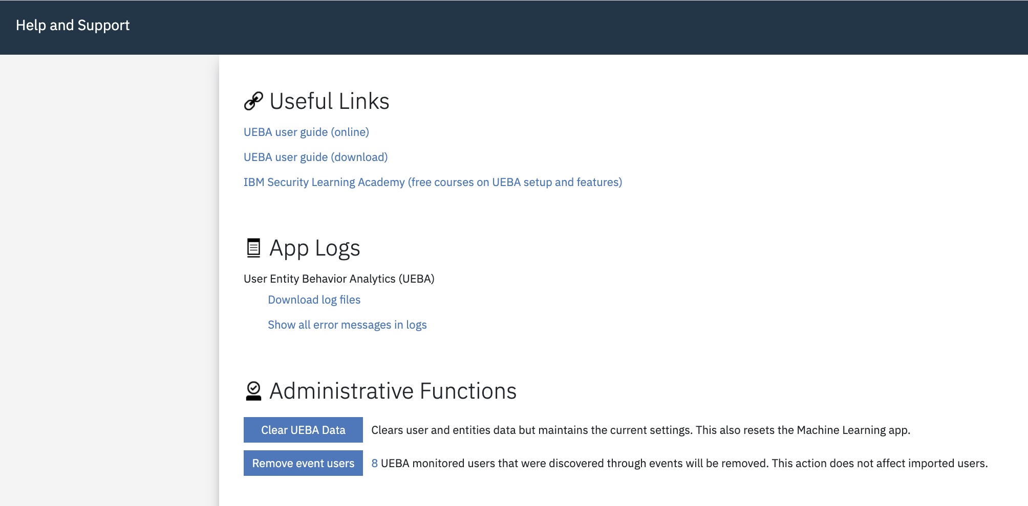 Help and Support page for 4.1.0