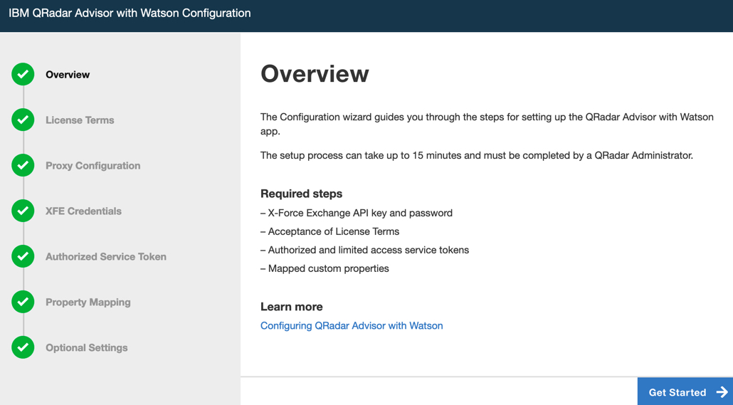 Required configuration steps screen
