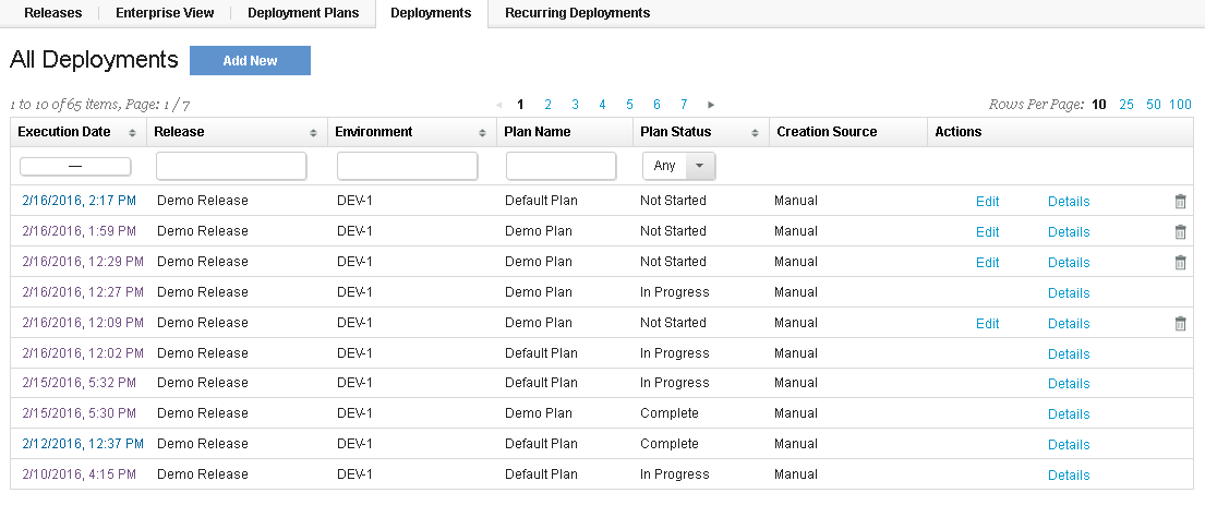 The All Deployments window