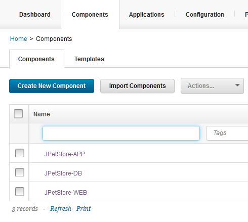 The three components on the Components tab