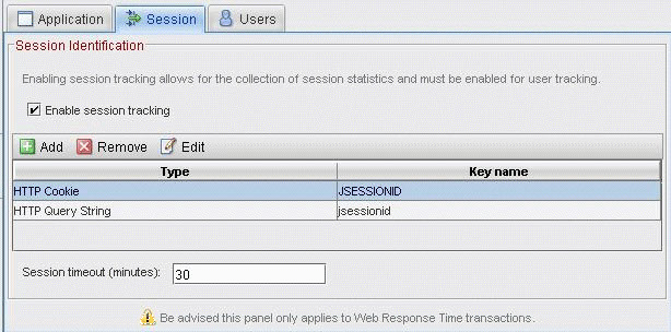 An example of the Session tab in the Application Management Configuration Editor.