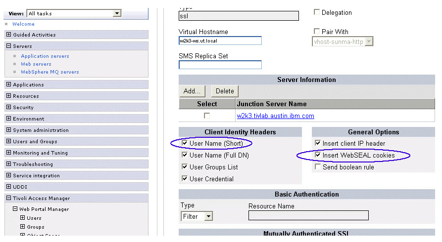 An example of the WebSEAL configuration options in the TAM Web Portal Manager.