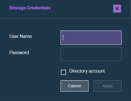 This image shows the Storage Credentials dialog box.