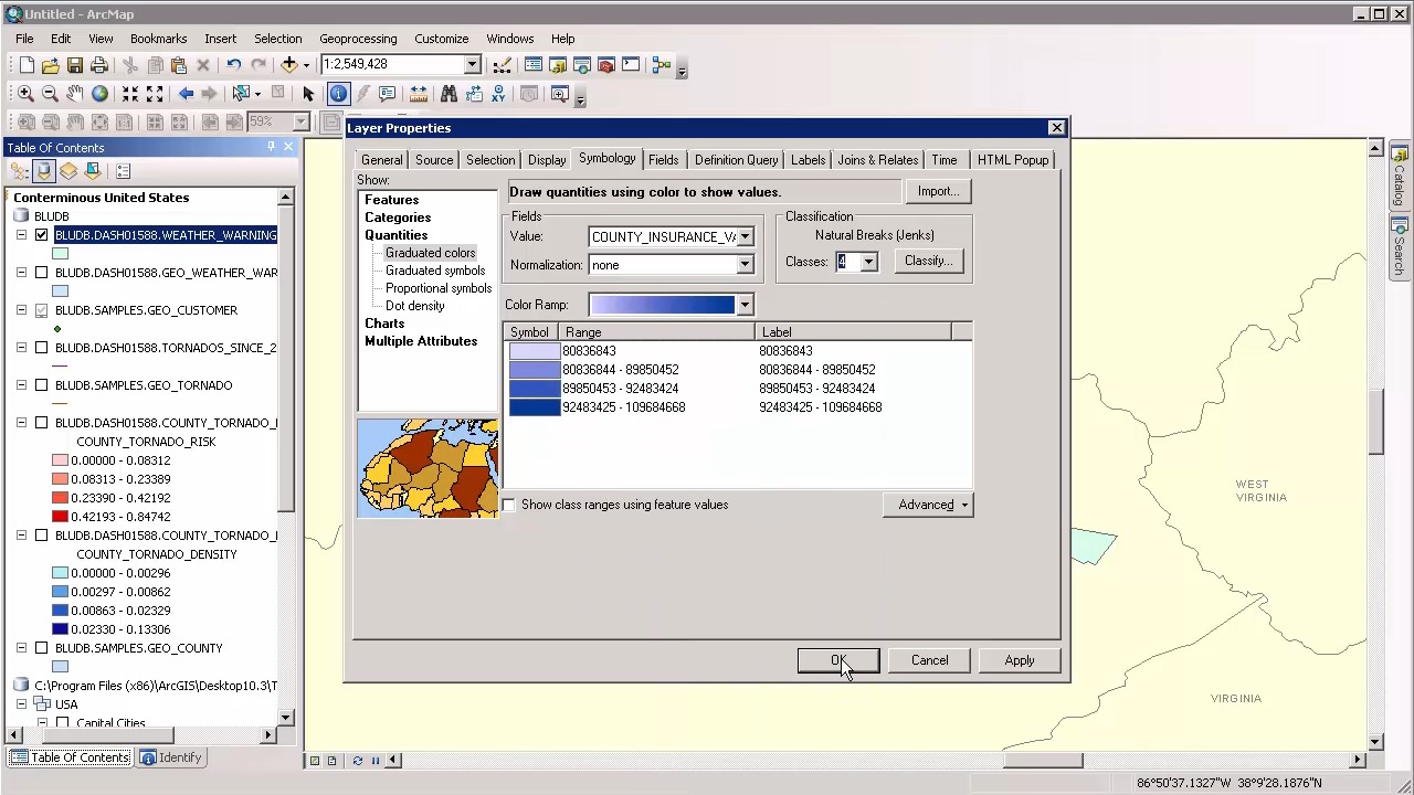 Specifying the visualization of the insured property values