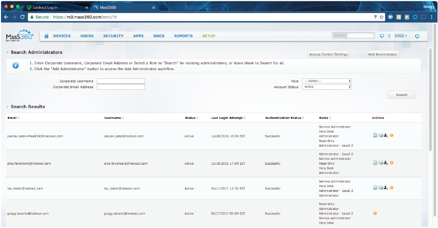 MaaS360 Administrator account