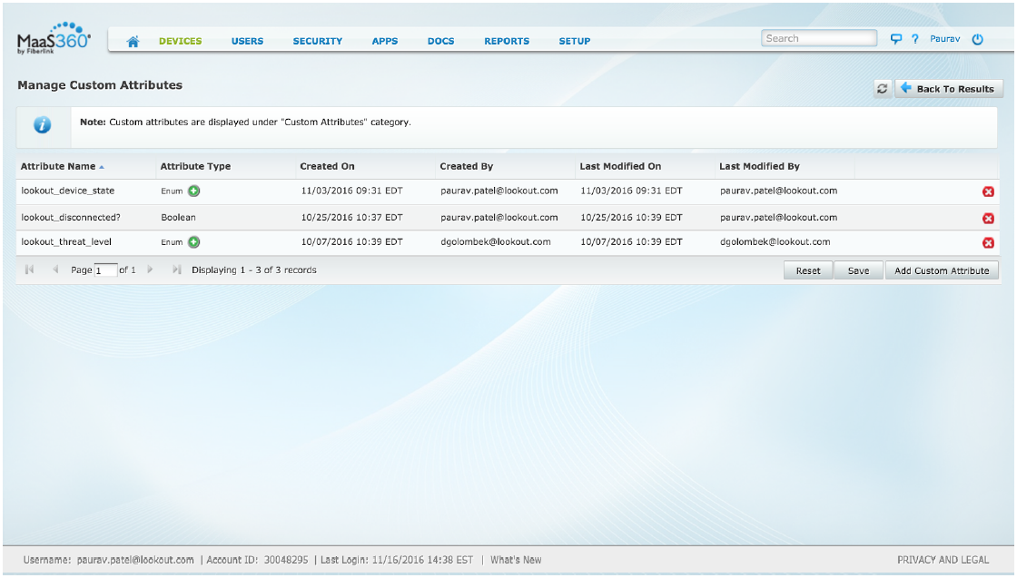 Manage custom attributes