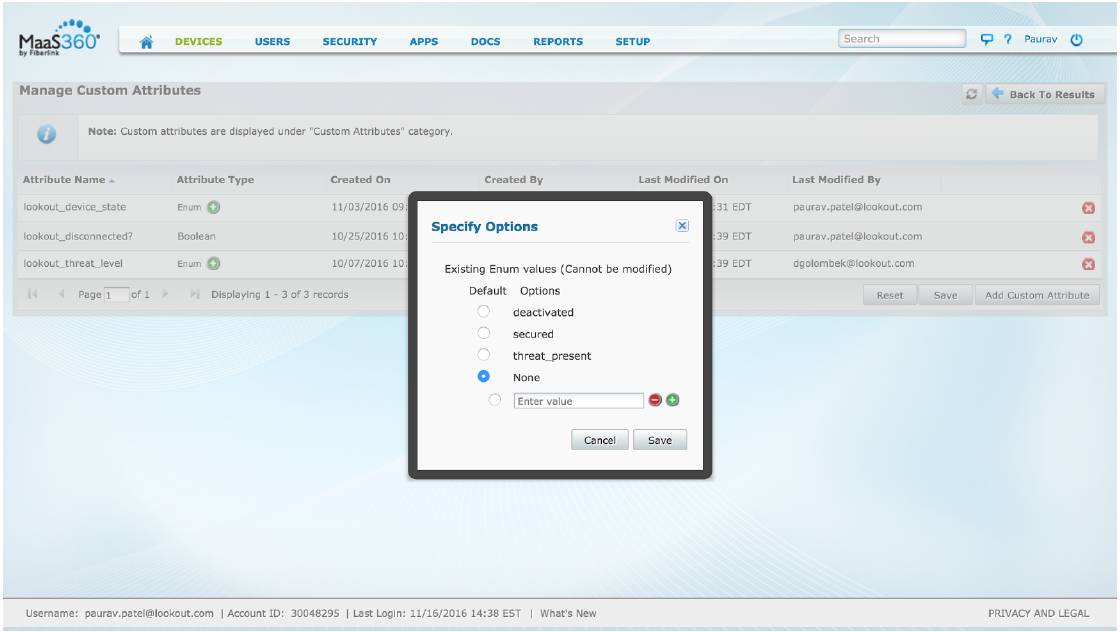 Custom attribute options