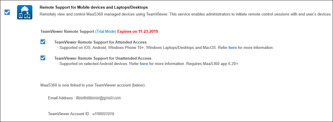 TeamViewer binded account page