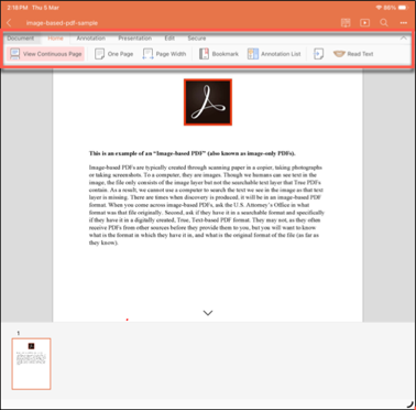 PDF options on iPhone