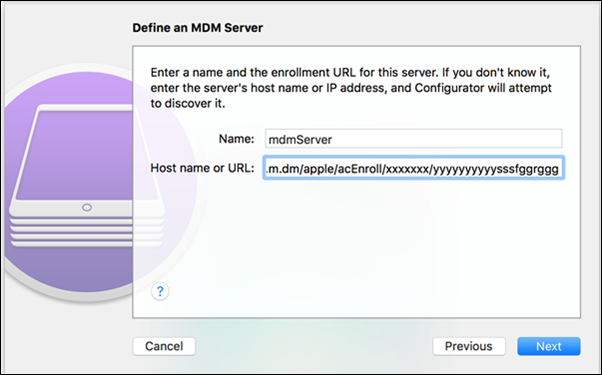 Viewing an example of defining a MDM server
