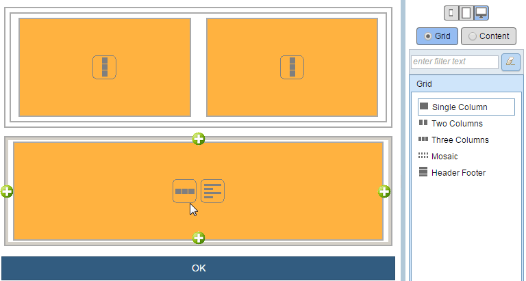 Process Designer showing a grid with two cells above a grid with a single cell.