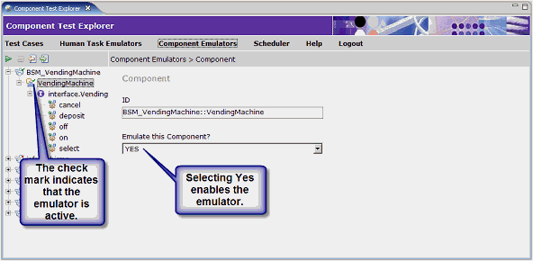 Component selected in Component Emulators page