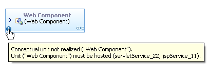 The warnings on the web component, including a message that says "Unit ('Web Component') must be hosted"
