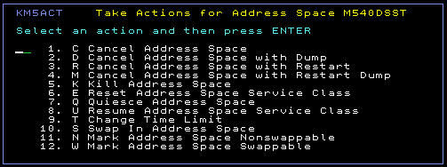 Take Actions menu with available actions and action codes