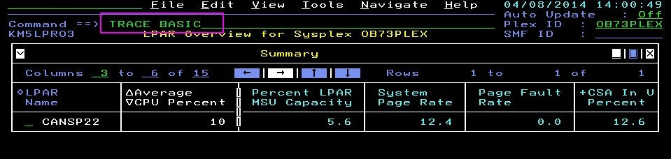 Entering a TRACE command on the enhanced 3270UI command line