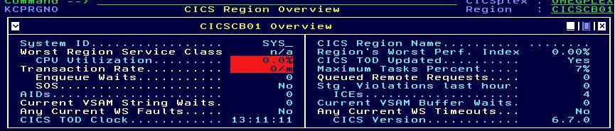 Subpanel with CPU Utilization, ICEs, and CICS version entries indented