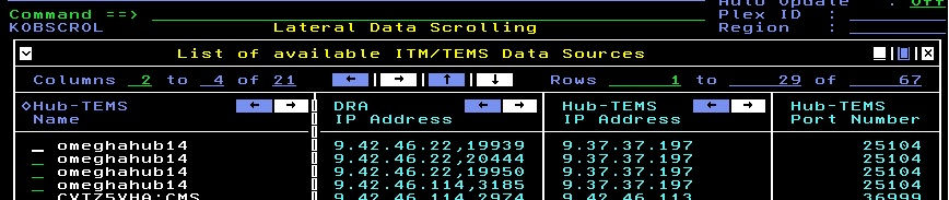 Subpanel with left and right arrows in the column headings