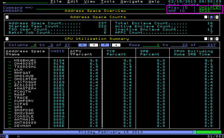 The Address Space Overview workspace showing the two navigation fields in green.
