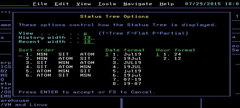 Situation Status Tree Options menu