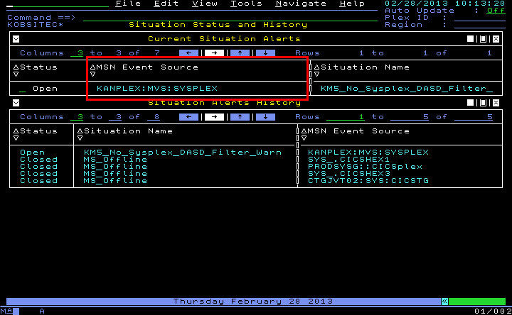 Customized workspace view that shows the MSN Event Source moved to the second column position