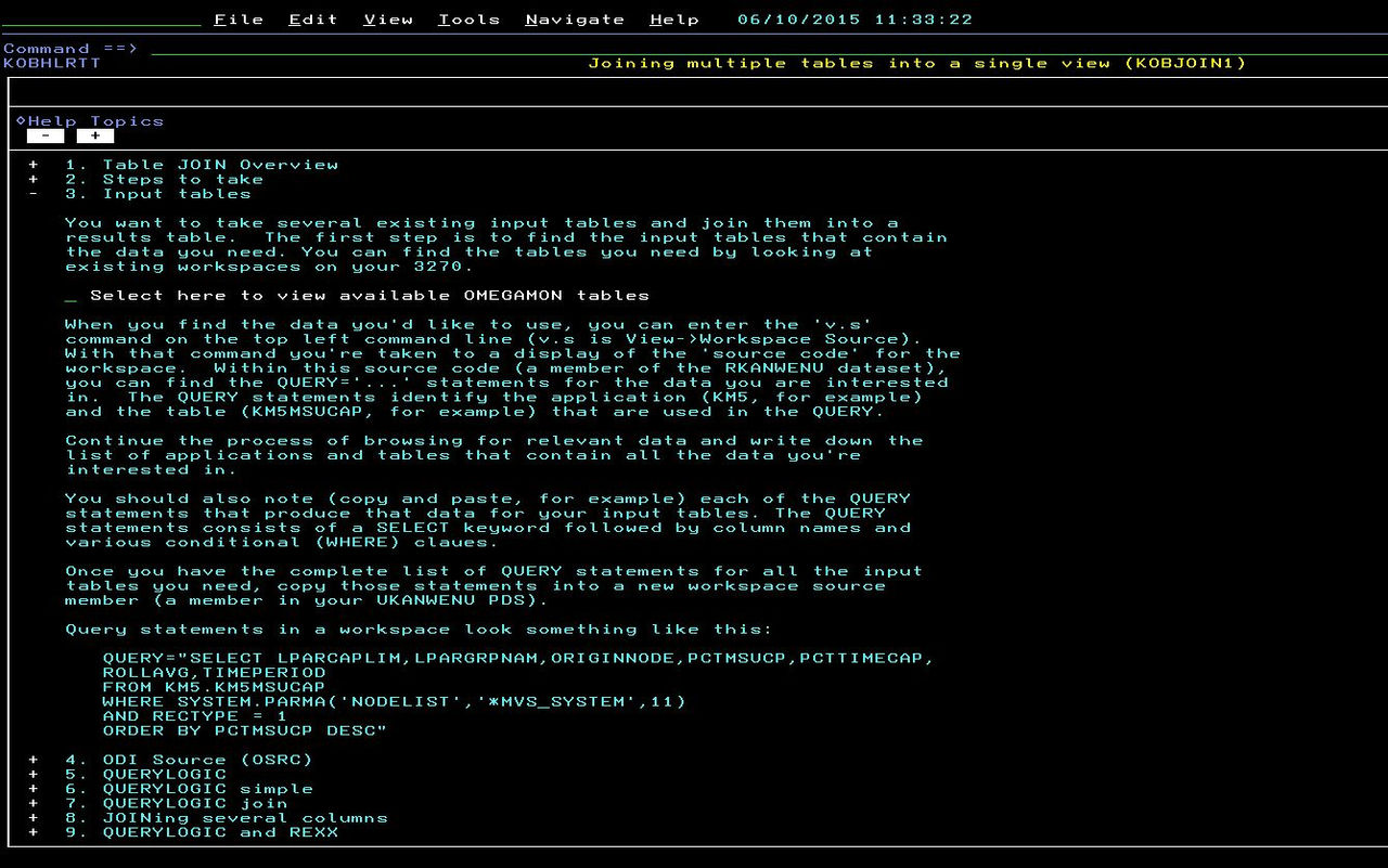 KOBHLRTT workspace with Input Tables branch expanded