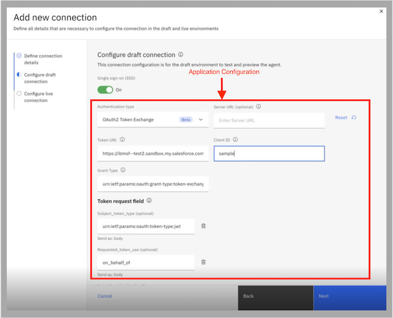 SSO OAuth2.0 Token Exchange connection settings