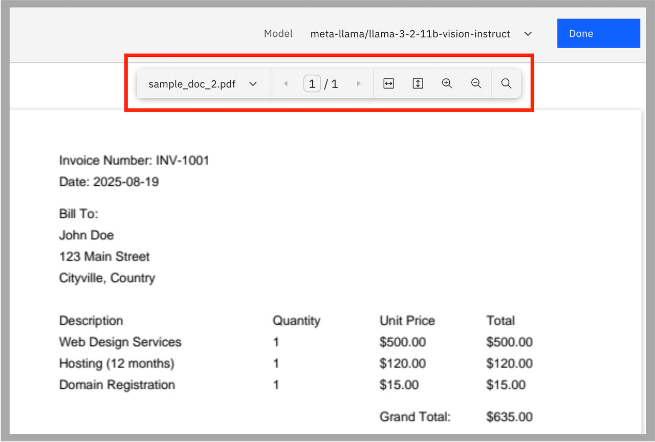 Example showing uploaded documents