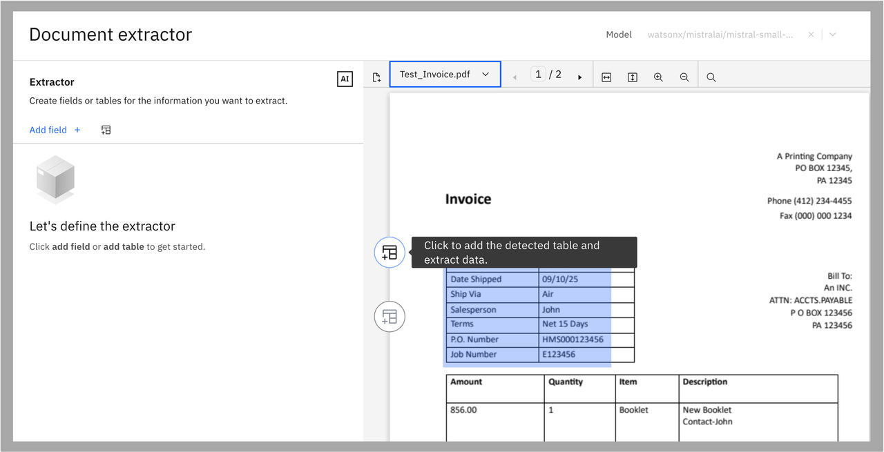 Example showing an uploaded invoice