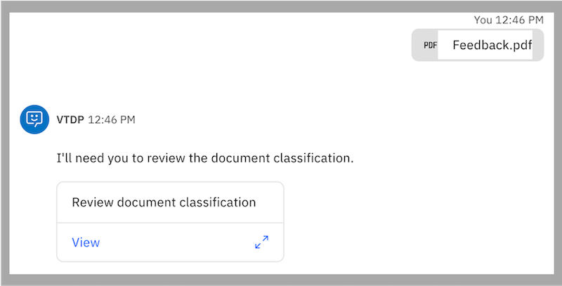 Example showing a user review task in chat