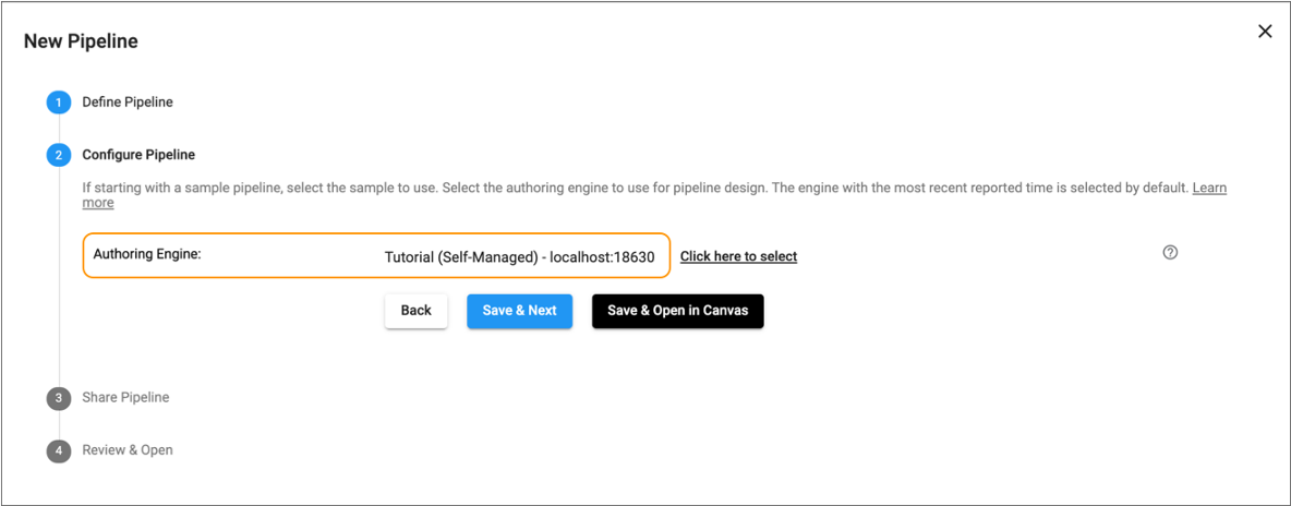 Selected authoring engine in the New Pipeline wizard