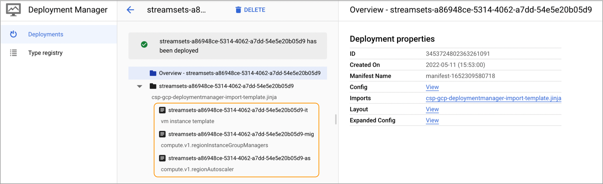 Sample overview page for a Google deployment