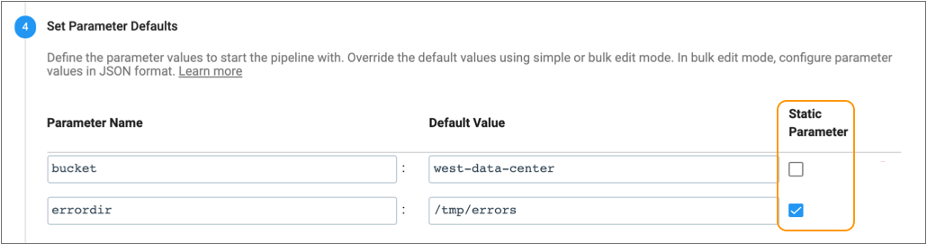 Parameter defaults defined in a job template