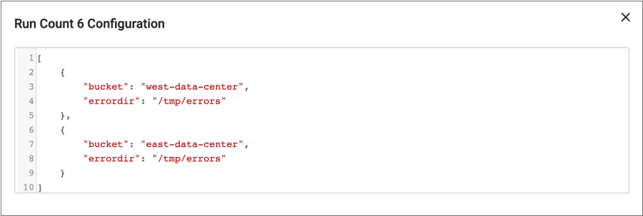 Parameter configuration displayed for the sixth job run