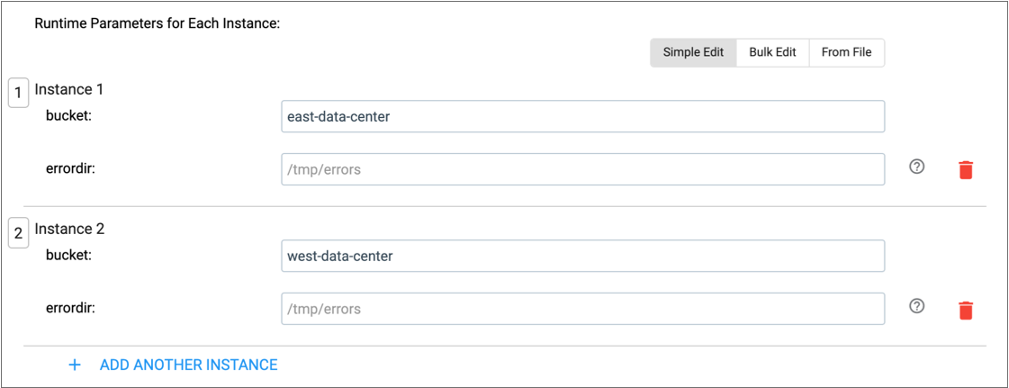 Simple edit configuration for job runtime parameters