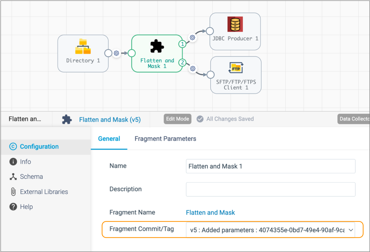 Change the fragment version with the Fragment Commit/Tag property