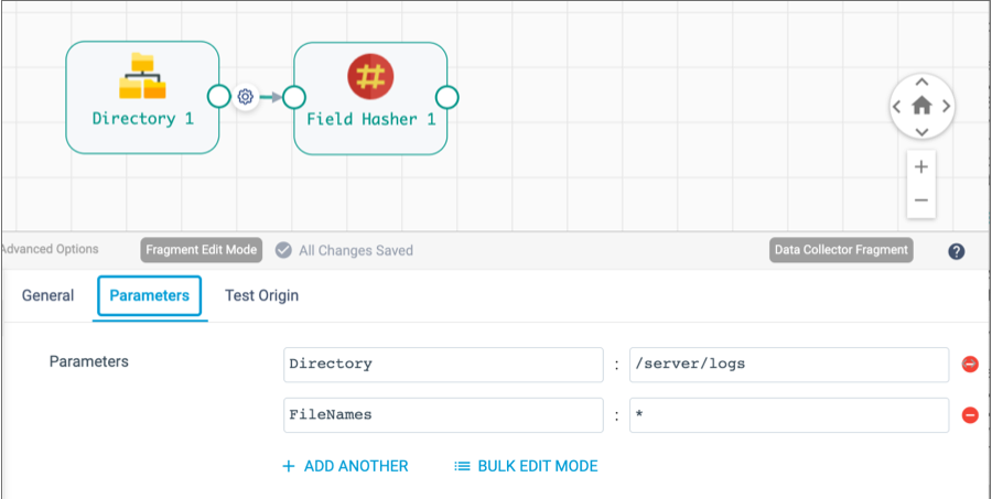 Parameters tab of a fragment with two runtime parameters defined