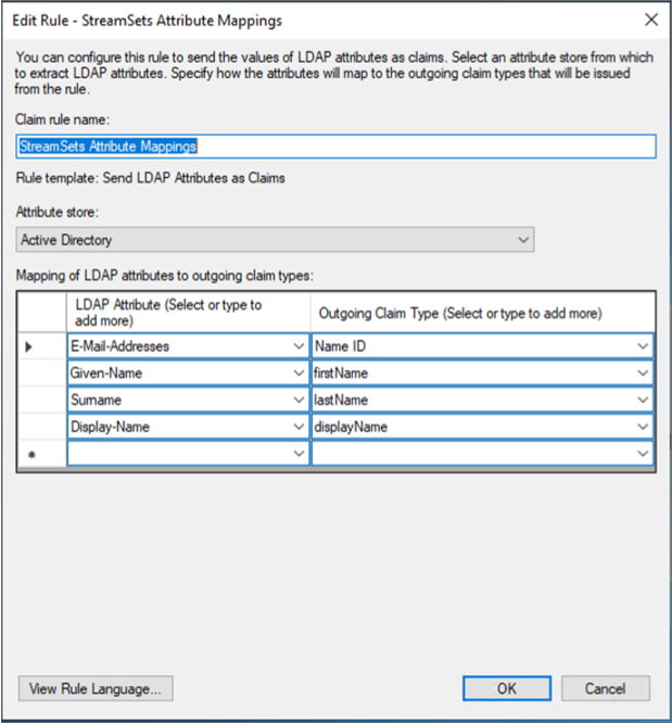 Mappings configured for the required email address and the optional user names