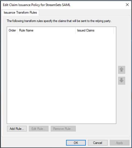 Adding rules to the Edit Claims Issuance Policy dialog box