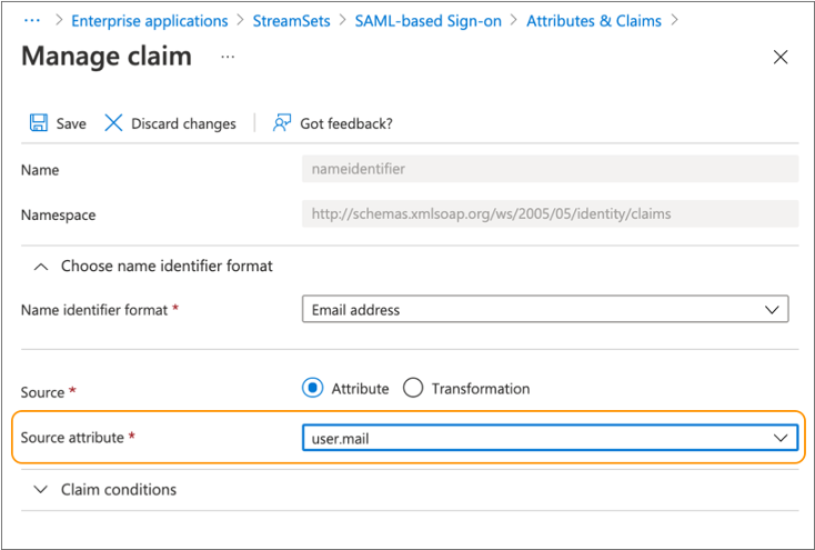 Configuration for user.mail attribute