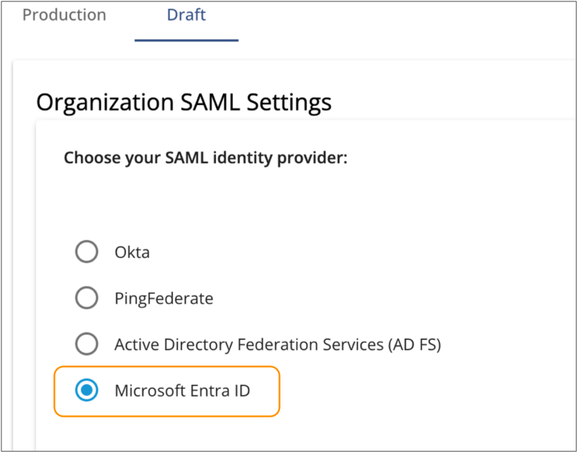 Entra ID chosen as the SAML identity provider