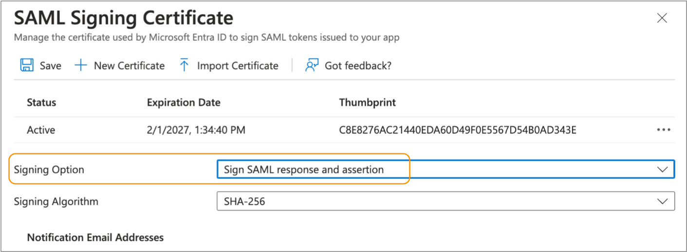 Signing the SAML response and assertion