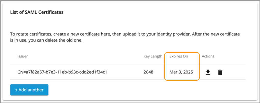 Downloading the SAML certificate