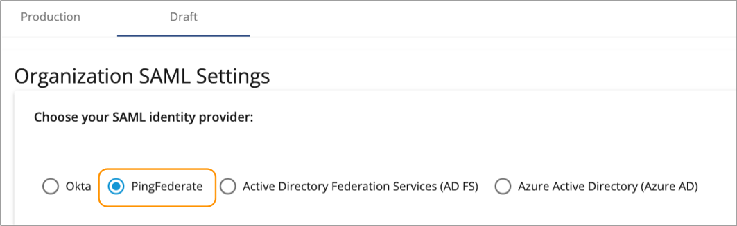 PingFederate chosen as the SAML identity provider