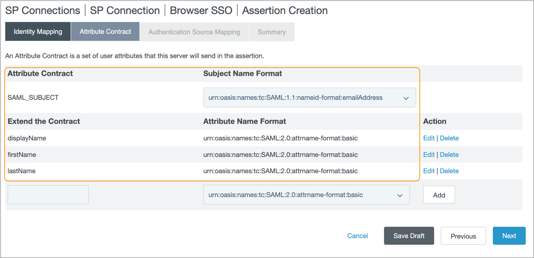 Configured mappings for the required email address and the optional user names