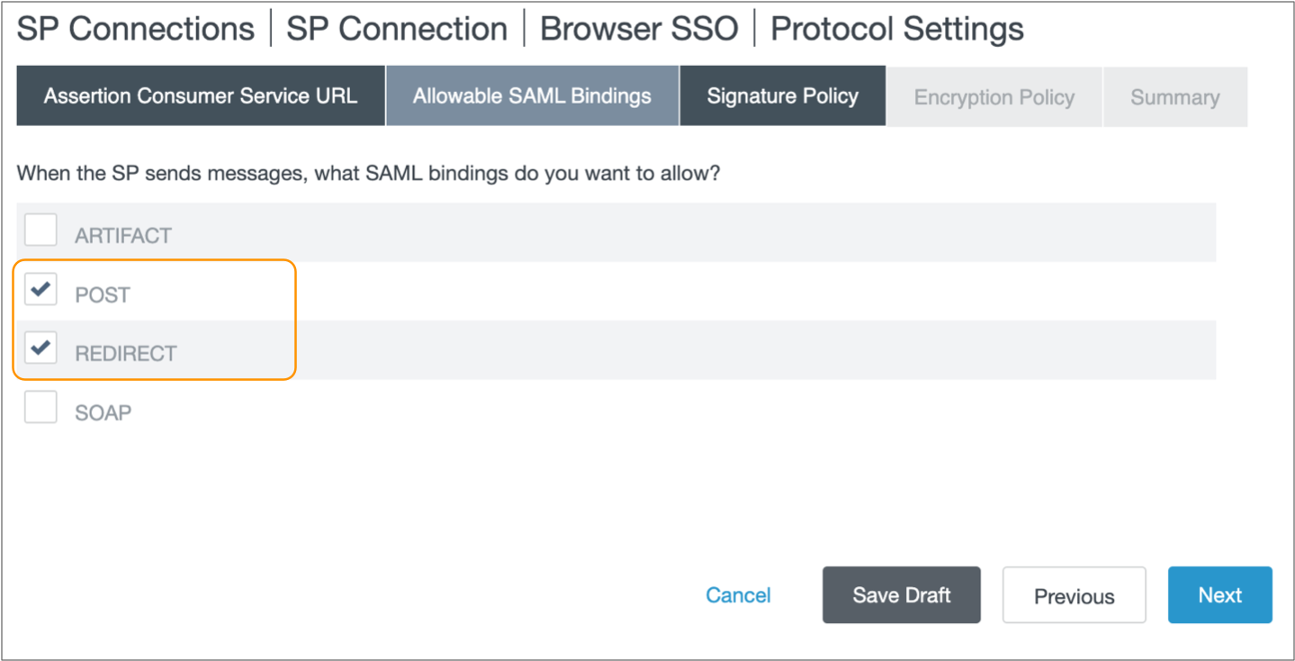 Allowed SAML bindings