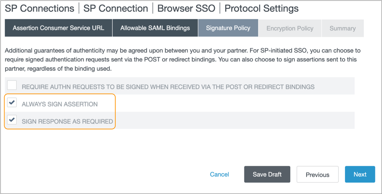 Configured Signature Policy tab