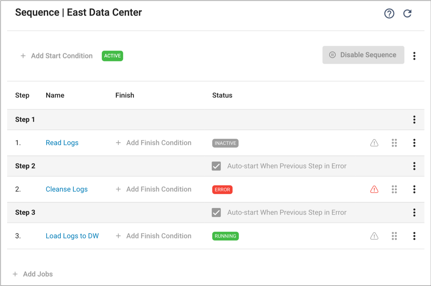 Sequence with auto-start step condition enabled for step 3