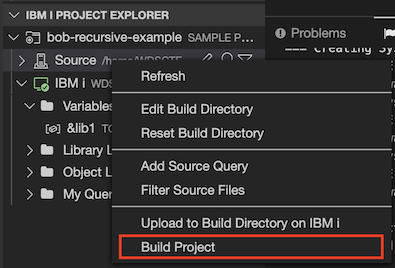 IBM i Project Explorer Build Action