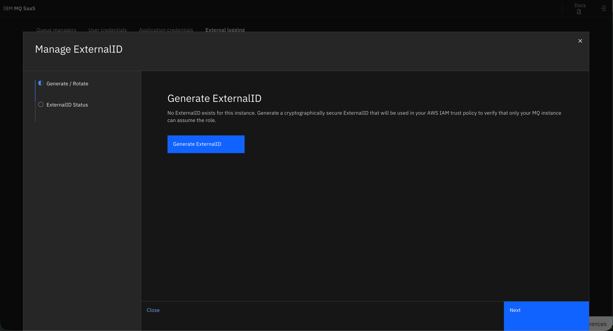 Shows an active External ID