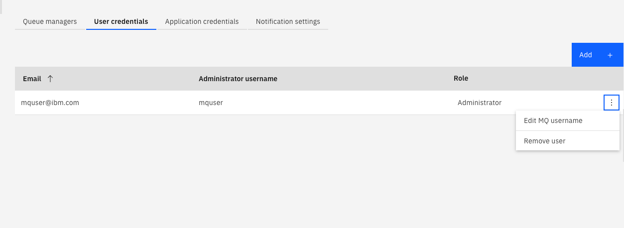 Shows the user credentials tab